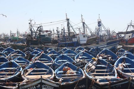 ESSAOUIRA, MOROCCO - April 29, 2014 - Fishing boats in the port of Essaouira.のeditorial素材