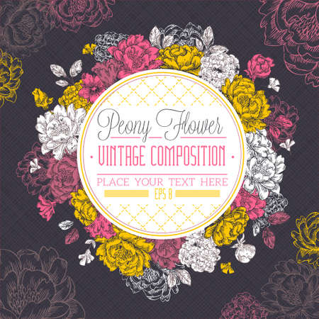 Peony Flower Vintage Compositionのイラスト素材