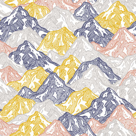 Mountains seamless pattern. Fun mountains kid wallpaper. Vector illustrationのイラスト素材