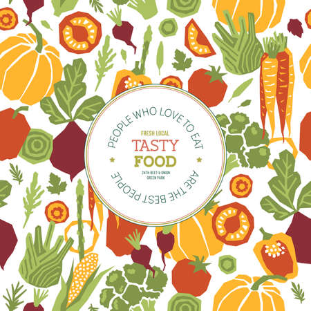 Papercut style vegetables design template. Organic vegetables. Vector illustrationのイラスト素材