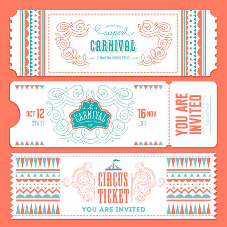 Vintage Circus banner collection. Ticket invitation. Vector illustrationのイラスト素材