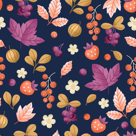 Forest berry seamless pattern. Different berries fabric background.の写真素材