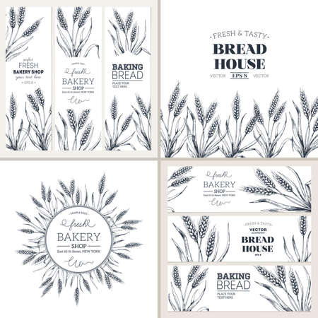 Bread design template collection. Banners and composition. Packaging design. Vector illustrationのイラスト素材