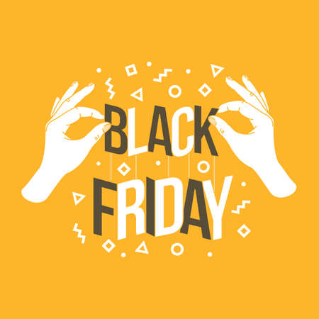 Woman hands holding paper cut black friday sale. Sale banner.のイラスト素材