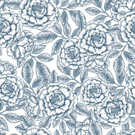 Floral seamless pattern. Linear sketchy style flower elements. Vintage fabric design. Vector illustrationのイラスト素材