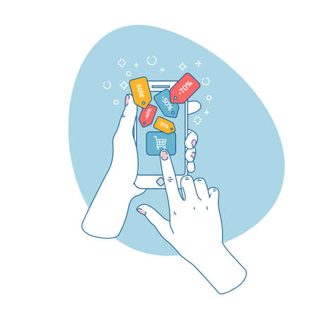 Woman hand holding smartphone vector illustrationのイラスト素材
