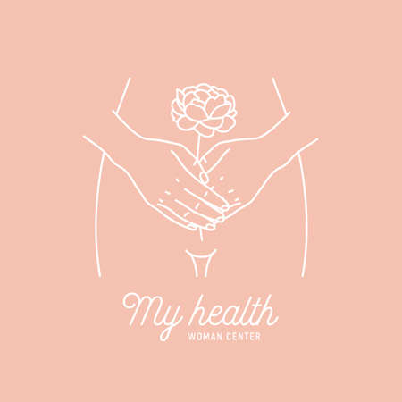 Woman health . Intimate hygiene. Hands with the flower. Vector illustrationのイラスト素材