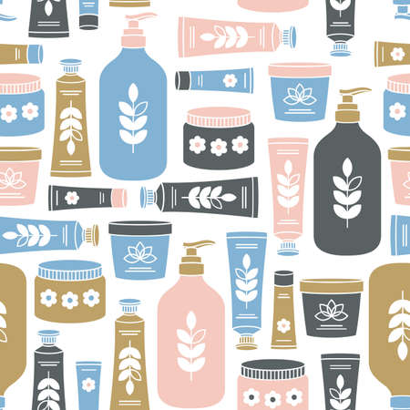 Organic cosmetics background. Packaging seamless pattern. Soft color.  Vector illustrationのイラスト素材