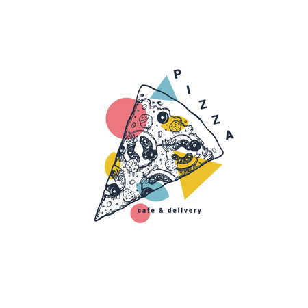 Pizza cafe design template. Pizza ingredients frame composition. Vector illustrationのイラスト素材