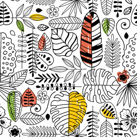 Exotic leaves seamless pattern. Tropical style. Vector illustrationのイラスト素材