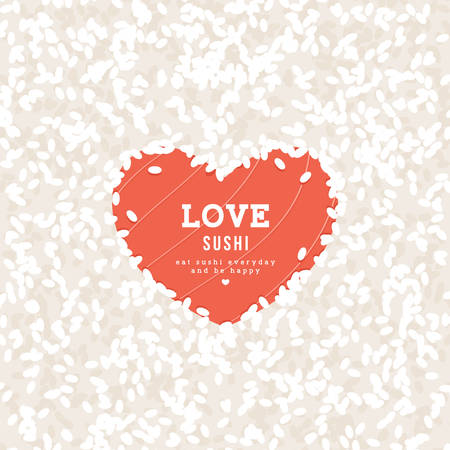 Heart shape rice and salmon minimalist concept. Sushi bar design template. Vector illustrationのイラスト素材
