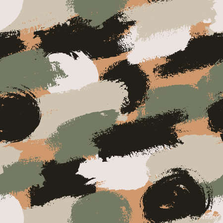 Brush strokes vintage seamless patterm. Grunge design. Camouflage texture.のイラスト素材