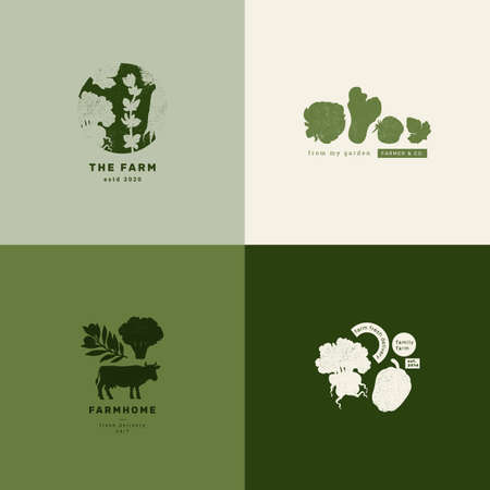 Farm collection. Silhouette linocut graphic. Minimalist style. Healthy food design.のイラスト素材