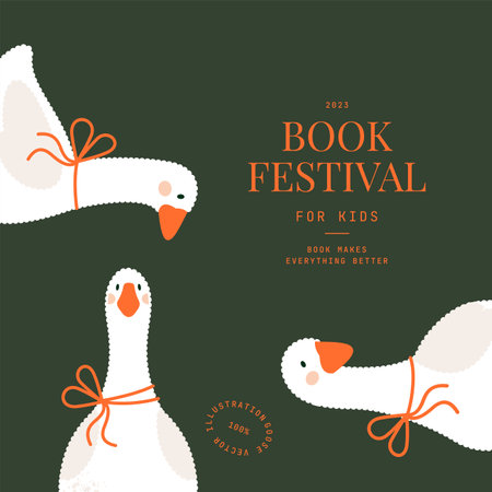 Cute geese design template. Funny birds background. Fluffy style graphic.のイラスト素材