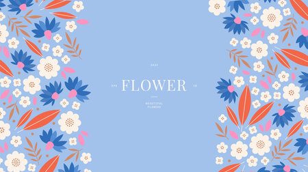 Minimalist floral background. Various floral elements. Horizontal vector banner. Vector illustrationのイラスト素材
