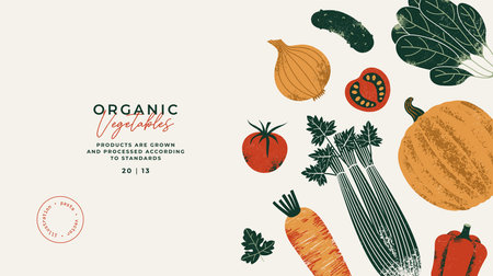 Vegetables horizontal background. Tomatoes with onion and celery with pumpkin and spinach.のイラスト素材
