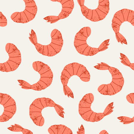 Abstract seafood seamless pattern. Shrimp background Vintage textured style prawn. Vector illustrationのイラスト素材