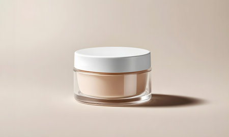 Clear Glass Loose Powder Jar Mockup with White Lid, Realistic Cosmetic Packaging Design for Makeup and Beauty Branding Presentationの素材