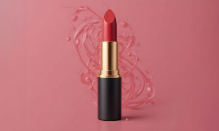 Elegant Black Lipstick Tube Mockup with Golden Accents, Realistic Cosmetic Packaging Design for Luxury Makeup and Beauty Brandingの素材