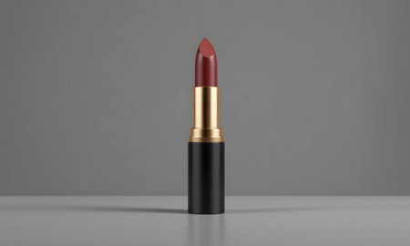 Elegant Black Lipstick Tube Mockup with Golden Accents, Realistic Cosmetic Packaging Design for Luxury Makeup and Beauty Brandingの素材