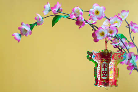 Chinese new year decorations. Chinese favourite flowers. Chinese new year craftの写真素材