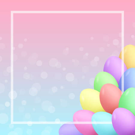 Easter eggs frame. Colorful pastel vector eggs. Realistic eggs. Easter vector illustration can be used for spring holiday printed products, web design.のイラスト素材