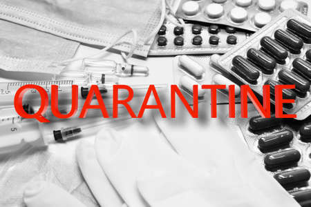 COVID-19 quarantine sign for creating posters, banners or news articles about coronavirus....