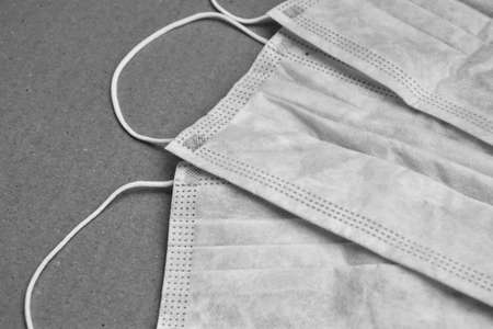 Medical masks. Coronavirus protection concept. One of the ways to reduce the spread of virus. Prevention the spread of COVID-19. Air pollution and virus protection.の写真素材