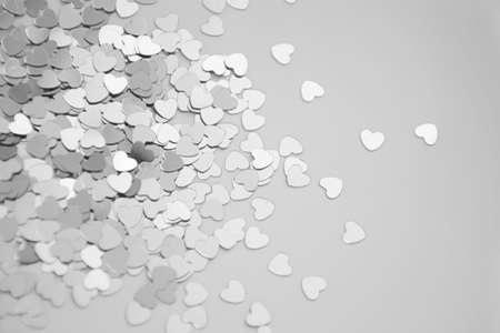 Hearts sparkles Valentines day background. Black and white photo. Grey love background photo can be...