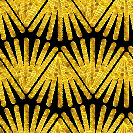 Sequins pattern. Seamless illustration. Fabric design. Rhinestones. 3d illustration. Fashion embroidery. Sequin pattern. Golden glitter. Digital image.の写真素材