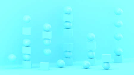 3d cubes and spheres background. Abstract wallpaper. Flying geometric shapes. Trendy modern...