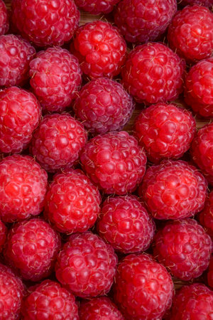 Raspberry organic background. Fresh raspberries from village garden. Ecological berries for...