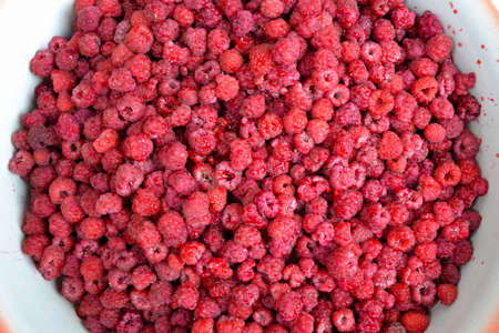 Raspberry background. Organic berries harvest. Fresh raspberries from village garden. Berry for...