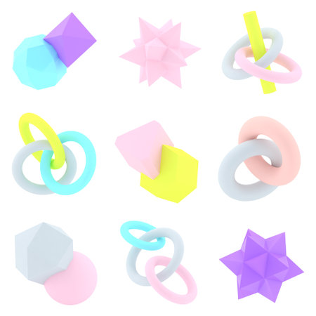 3d shapes set. Geometric objects collection. Simple. Abstract design. Flying geometric shapes....