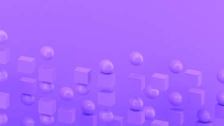 3d cubes and spheres background. Abstract wallpaper. Flying geometric shapes. Trendy modern illustration. 3d rendering. Falling squares and balls. Colorful poster backdrop. Minimal style.の写真素材