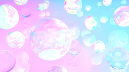 Holographic bubbles. 3d illustration. Abstract background. Fairy wallpaper. Cosmic. Planets. Pink....