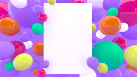 3d background with paper sheet. Place for text. Ball. Sphere. Bubble. Abstract wallpaper. Geometric shapes. Trendy modern illustration. 3d rendering. Pastel. Banner. Poster backdrop. Minimal style.の写真素材