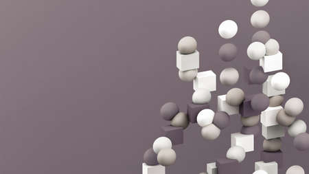 Geometric shapes wallpaper. 3d cubes and spheres background. Modern poster backdrop. Abstract 3d illustration. Falling squares and balls. Minimal style.の写真素材