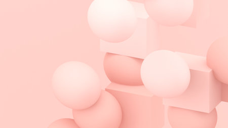 3d bubbles. Spheres background. Abstract wallpaper. Flying geometric shapes. Trendy modern illustration. 3d rendering. Falling abstract balls. Colorful poster backdrop. Minimal style.の写真素材