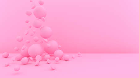 3d bubbles background. Balls. Spheres. Abstract wallpaper. Geometric objects. Trendy modern illustration. 3d rendering. Falling shapes. Minimal style. Pastel pink.の写真素材
