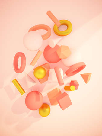 3d shapes retro poster. Abstract greeting card. Pastel colors objects. Abstract 3d illustration....