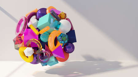 Glass and plastic colorful objects. Abstract 3d illustration. 3d geometric shapes. Modern wallpaper. Creative digital design.の写真素材