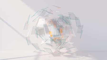 Shattred glass shapes. Abstract 3d illustration. Broken glass colorful sharp pieces. The moment of...