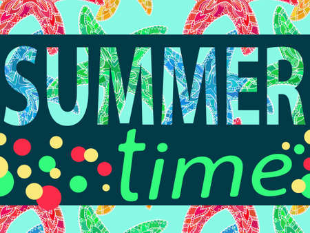 Summer time poster with starfish pattern made with clipping mask. Vector illustration can be used...