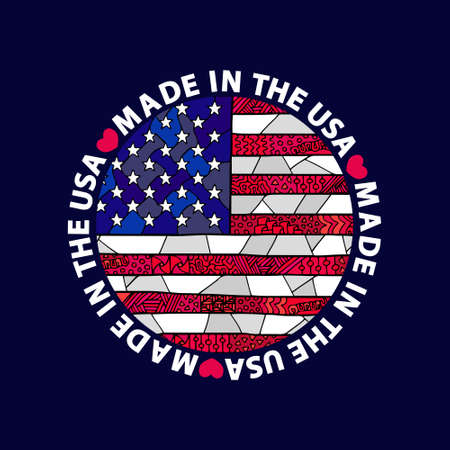 colorful title made in the USA with american flag background made with clipping mask. Vector ornament can be used for web design, backgrounds, textures, creating textile, cards and other crafts.のイラスト素材