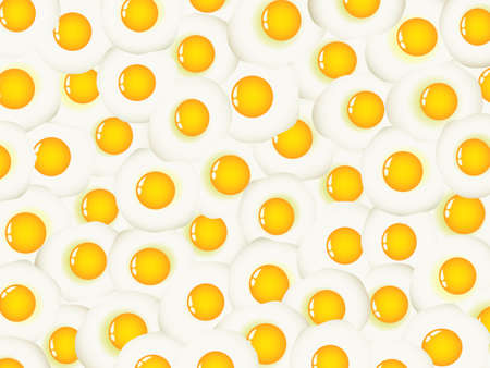 Eggs background. Fried eggs texture. Breakfast food background. Vector image can be used for restaurant and cafe menu design, food posters, prints other crafts.のイラスト素材