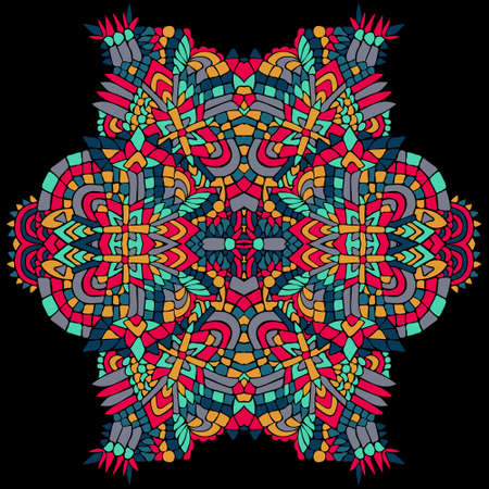 Zentangle round element. Unusual ornament with zentangle shapes and lines. Vector illustration can be used for creating backgrounds and textures, web desigh, cloth, cases, t-shirts and other.のイラスト素材