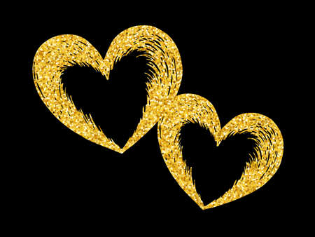 Valentines day love hearts background. Golden glitter hearts on black background. Vector image can be used for web design, printed products, posters and greeting cards.のイラスト素材