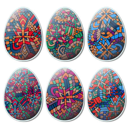 Easter  eggs set. Ethnic tribal style. Spring Easter holiday. Vector illustration can be used for web design, surface textures, printed products and other.のイラスト素材