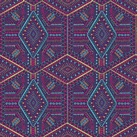 Ethnic tribal pattern. Aztec style background. Native doodles ornament.のイラスト素材